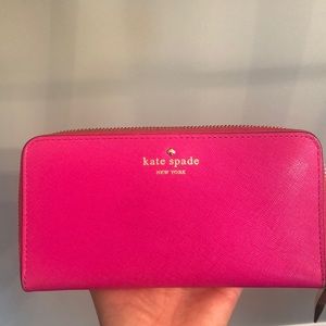 Hot pink Kate Spade Stacy leather zip wallet